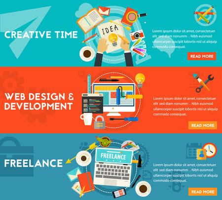 Creative Time, Freelance and Webdesign and Development concept banners. Horizontal compositionのイラスト素材