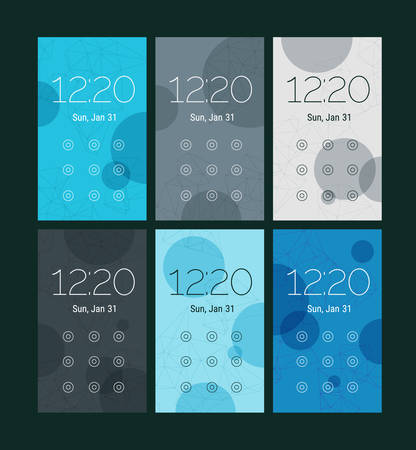 Trendy mobile smartphone UI kit, abstract bright geometric backgrounds. Lock pattern screensのイラスト素材