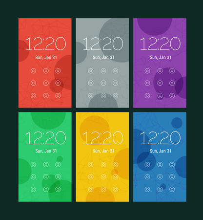 Trendy mobile smartphone UI kit, abstract bright geometric backgrounds. Lock pattern screensのイラスト素材