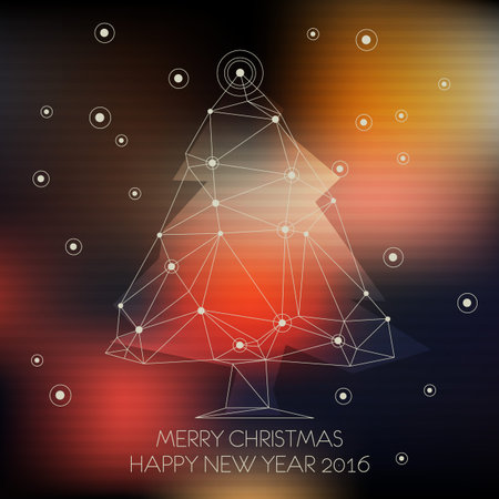 Christmas card. Low poly art abstract christmas tree on blurred backgroundのイラスト素材