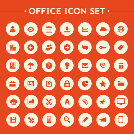 Trendy flat design big UI, UX and Office icons set on round buttonsのイラスト素材