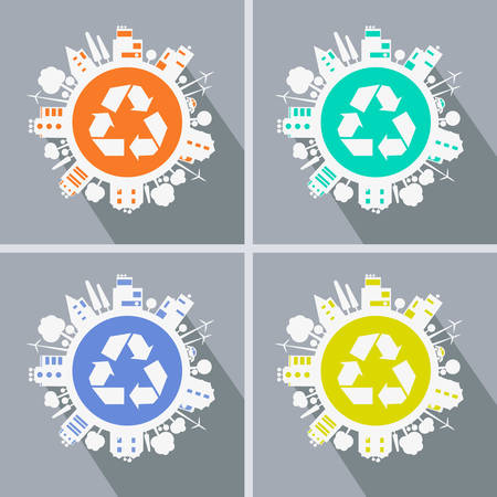 eco city, town concept with ecology iconsのイラスト素材