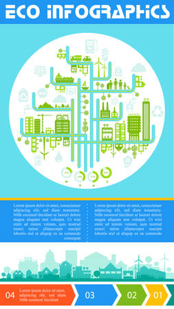 Flat style design futuristic eco city infographic with options bannersのイラスト素材
