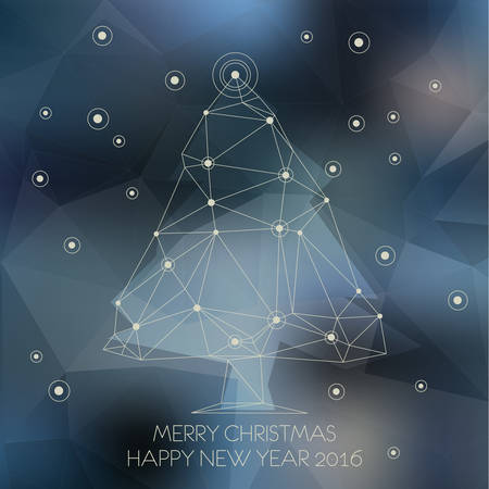 Christmas card. Low poly art abstract christmas tree on blurred backgroundのイラスト素材