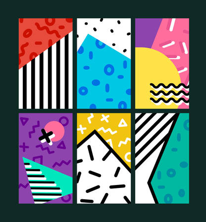 Abstract trendy vector geometric textured trendy memphis style backgrounds packのイラスト素材