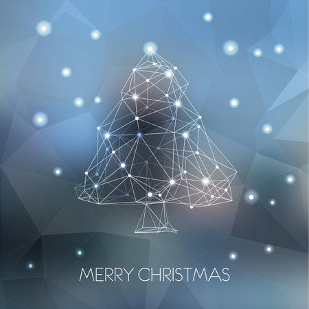 Christmas card. Low poly art abstract christmas tree on blurred backgroundのイラスト素材