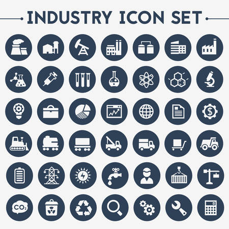 Trendy flat design big Industry icons set on round buttons