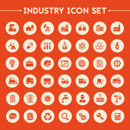 Trendy flat design big Industry icons set on round buttonsのイラスト素材