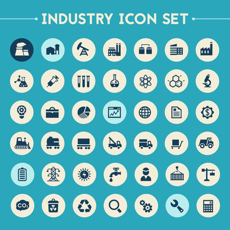 Trendy flat design big Industry icons set on round buttonsのイラスト素材