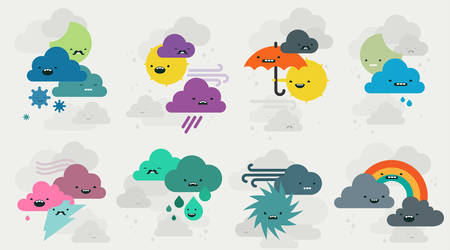 Cute weather emojis characters collectionのイラスト素材