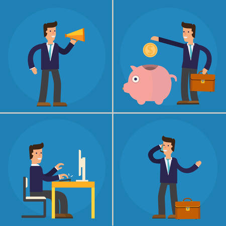 Four Illustrations of Cartoon Character Successful Businessmanのイラスト素材