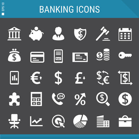 Modern flat design banking and investment icons collection on grayのイラスト素材