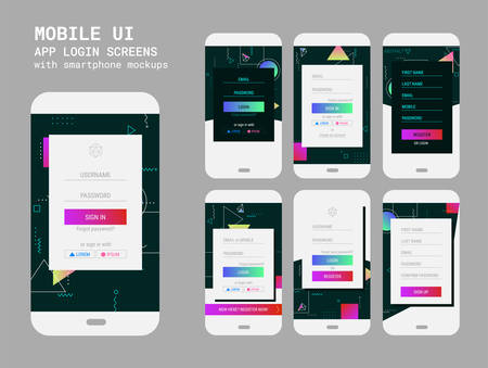 Abstract geometric UI Sign In and Sign Up screens mockup kitのイラスト素材