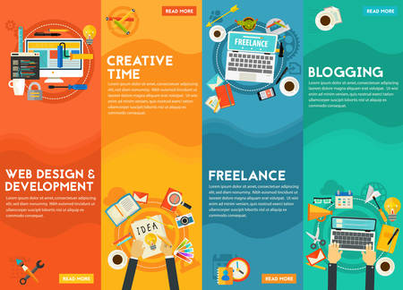Webdesign, Development, Blogging, Freeance And Creative Time Conceptのイラスト素材