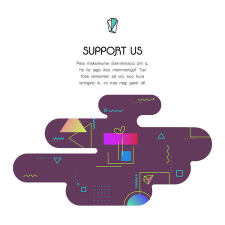 Trendy vector geometric 80-90-style page website template, with donation and support icon and text, to donate for projects and developersのイラスト素材