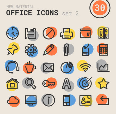 Trendy bold linear office icons in bright colored retro 80s, 90s style, set 2のイラスト素材