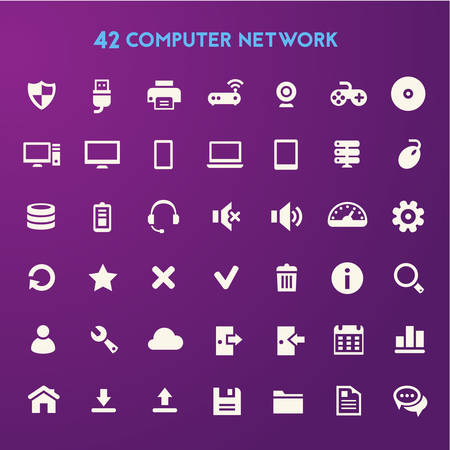 Trendy flat design big computer and server networks icons setのイラスト素材