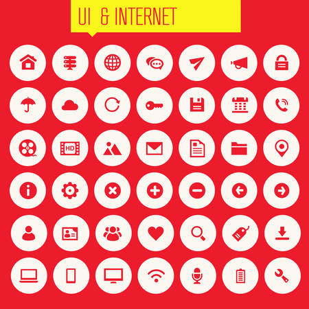 Trendy flat design big UI and Internet icons set on round buttonsのイラスト素材