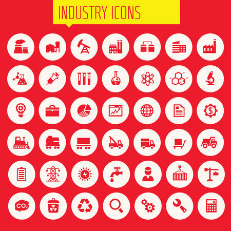 Trendy flat design big Industry icons set on round buttonsのイラスト素材