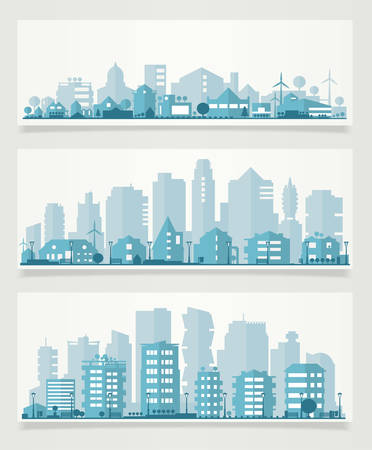 Paper material style ecological city, two bannersのイラスト素材