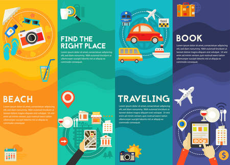 Time for travel four concept banners. Four vector illustrationsのイラスト素材