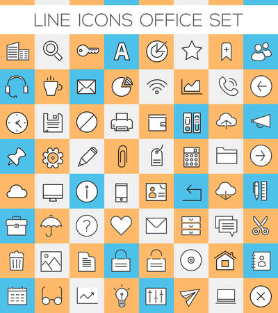 Thin line office icons on colored squaresのイラスト素材
