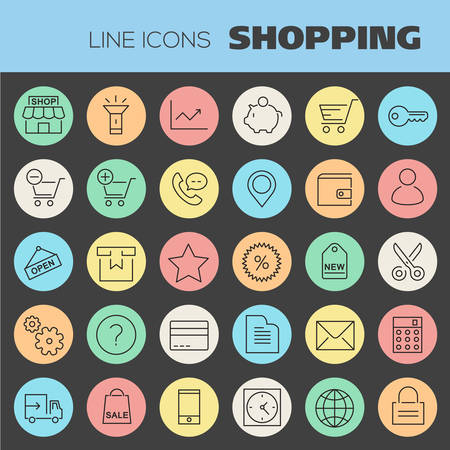 Trendy line icons - Online Shopping and E-commerceのイラスト素材