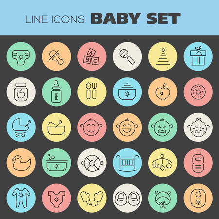 Trendy line icons - Baby Staff icons collectionのイラスト素材