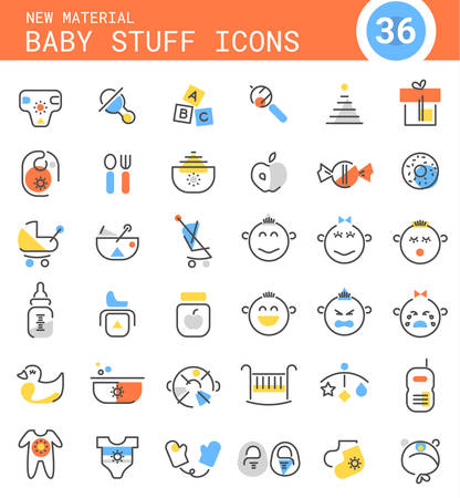 Baby linear icons collection colored retro 80s, 90s styleのイラスト素材