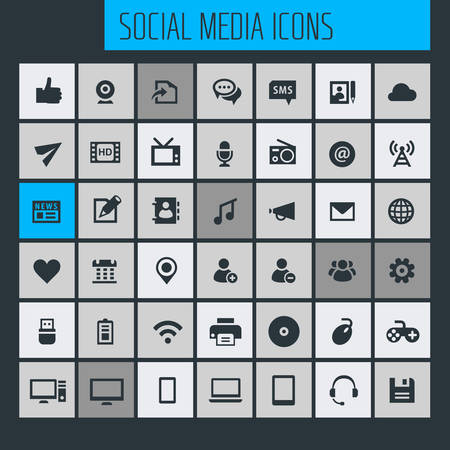 Trendy flat design big social media icons set in black and white illustration.のイラスト素材