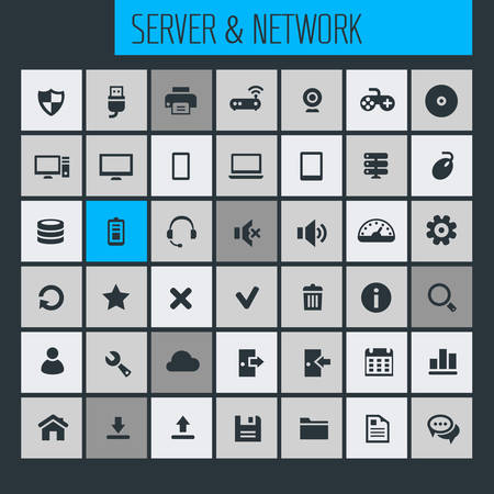 Trendy flat design big computer and server networks icons setのイラスト素材