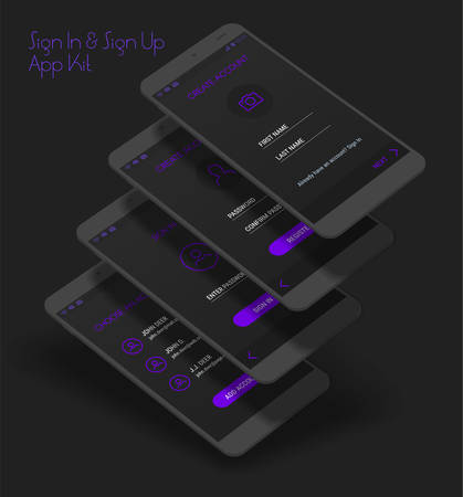 Mobile App UI Sign In and Sign Up screens 3d mockup kitのイラスト素材
