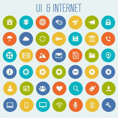 Trendy flat design big UI and Internet icons set on round buttons.のイラスト素材