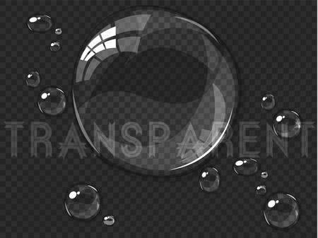 Transparent water drops, isolated on dark transparent background, easy to edit.のイラスト素材