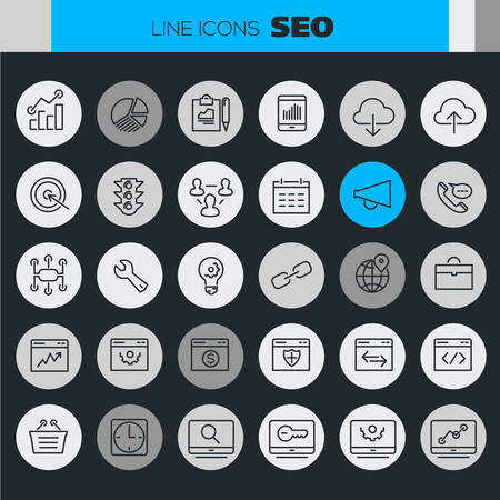 Trendy line icons - SEO and Internet Marketing icons collection.のイラスト素材