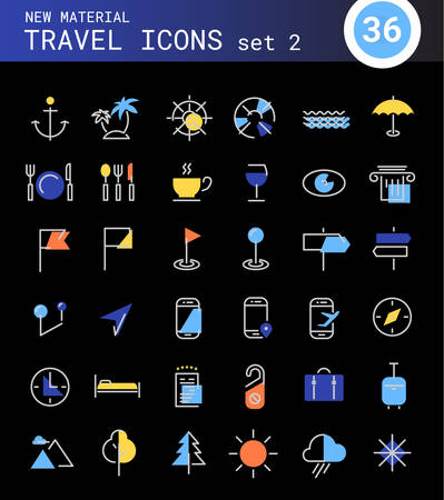 Vector set of trendy inline bold icons of travel and tourism metaphors, set 2のイラスト素材