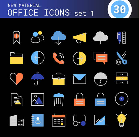 Vector set of trendy inline bold office icons, set 1のイラスト素材