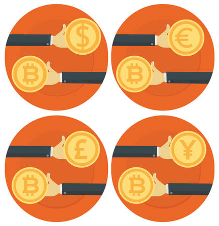 Vector concept cartoon illustration of bitcoin exchange on cryptocurrency marketsのイラスト素材