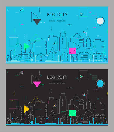New material style trendy bold linear Big City illustrationのイラスト素材