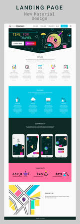 Trendy responsive landing page or one page website template, with new retro 80s - 90s style design, for startups and apps.のイラスト素材