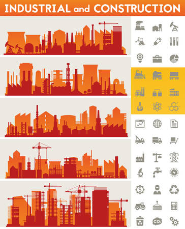 Vector horizontal banners with industrial part of city.のイラスト素材