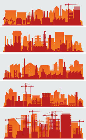 Vector horizontal banners with industrial part of city. Factories, refineries and power plantsのイラスト素材