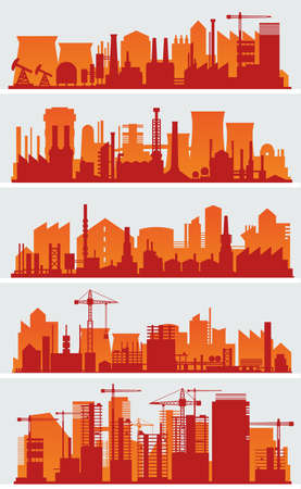 Vector horizontal banners with industrial part of city. Factories, refineries and power plantsの写真素材