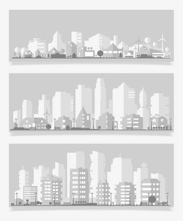Paper material style ecological city, two bannersのイラスト素材