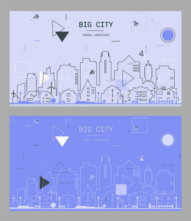 Vector linear trendy illustration of a big city, in new material styleのイラスト素材
