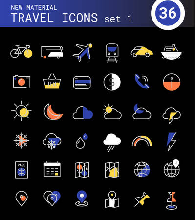 Travel, tourism and weather linear icons, set 1のイラスト素材