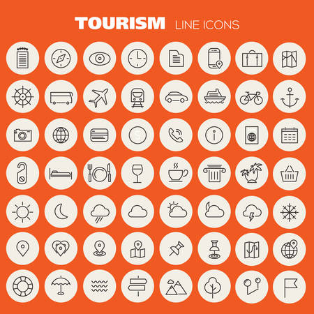 Trendy big tourism and travel icons collectionのイラスト素材
