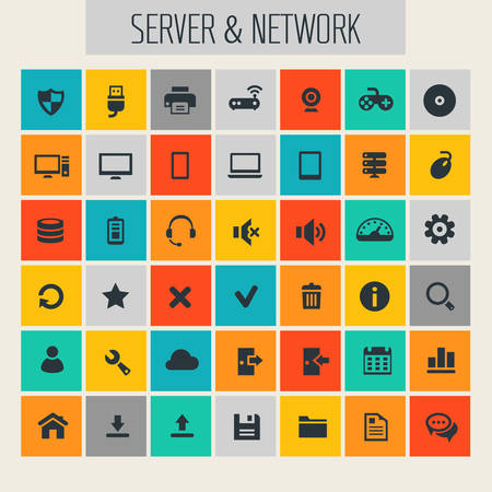 Trendy flat design big computer and server networks icons setのイラスト素材