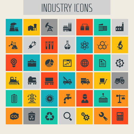 Trendy flat design big Industry icons set on round buttonsのイラスト素材