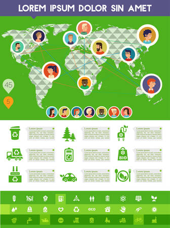 Social Networks, Human Issues, Users Amount, Users Profiles Infographics with polygonal world map and avatar iconsのイラスト素材